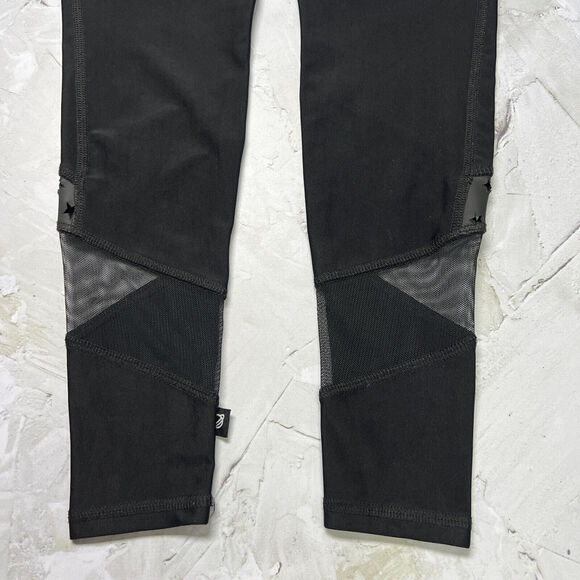 Terez SIZE Small Star Laser Cut Vegan Leather Panel Leggings Black Mesh 2241 - Picture 9 of 12
